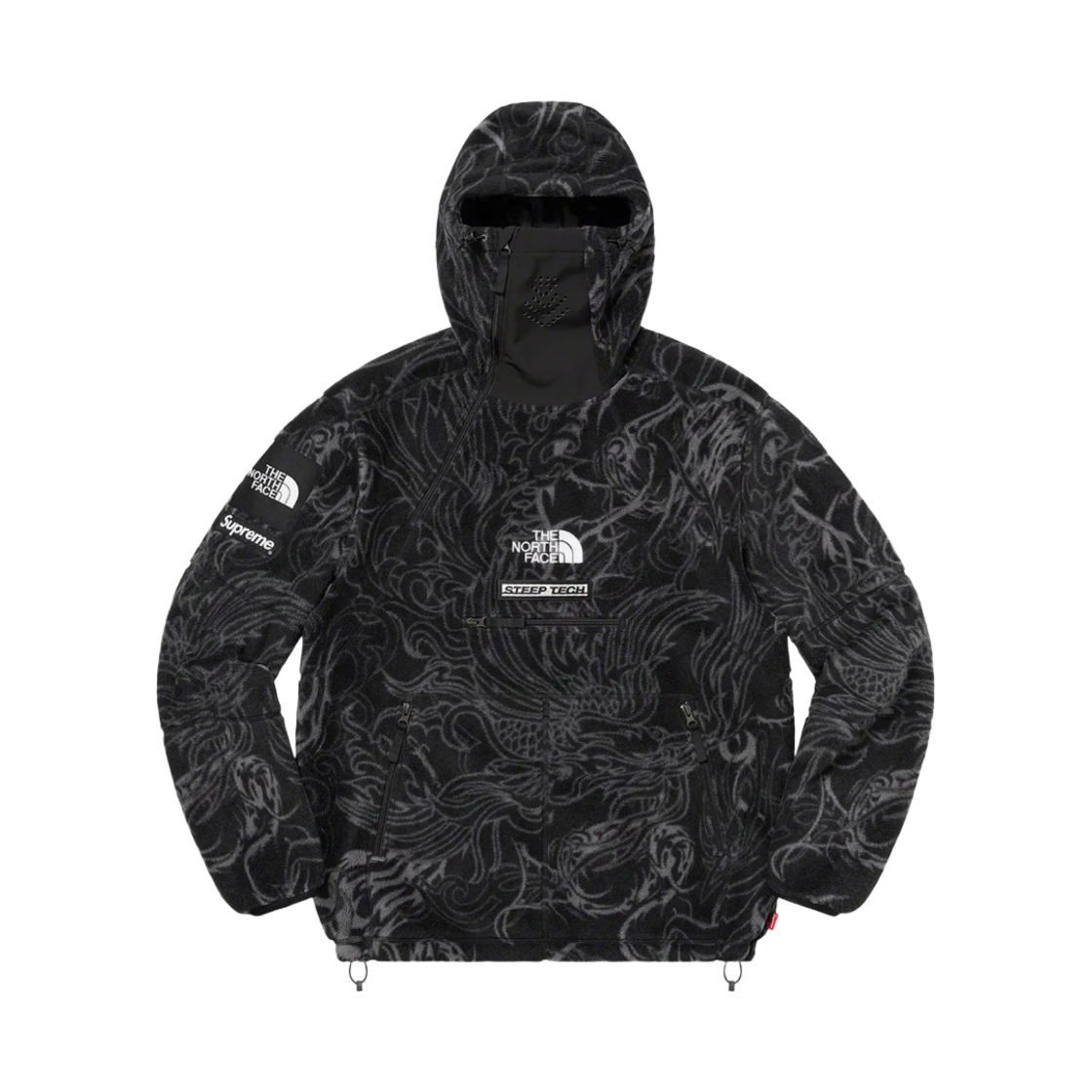 슈프림 x 노스페이스 스팁 테크 플리스 풀오버 블랙 드래곤 - 22FW