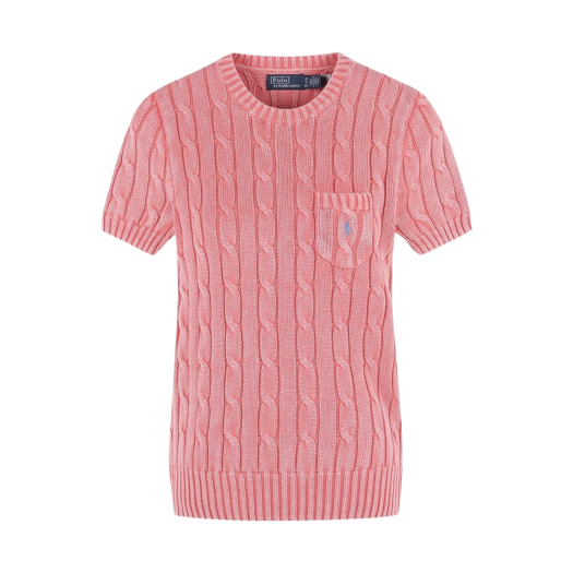 KW4AKNPRL87PK [30%적립] Polo Ralph Lauren Women Cotton Cable Short Sleeve Sweater Pink