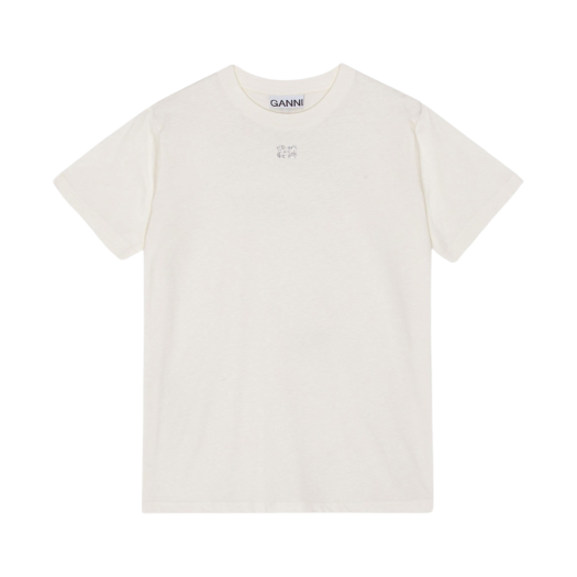 (W) Ganni Basic Jersey Rhinestone Relaxed T-Shirt Egret