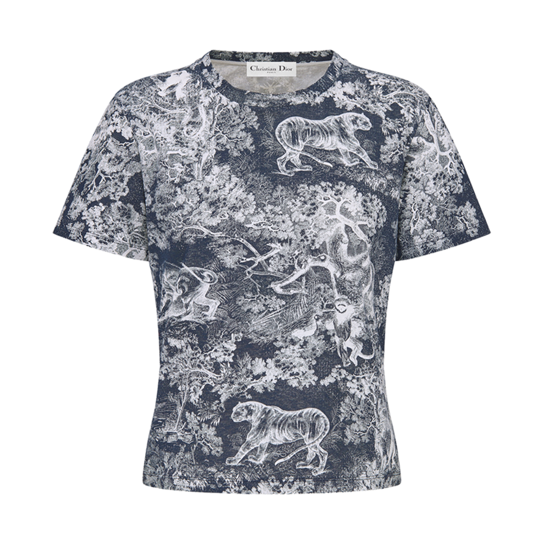 (W) 디올 티셔츠 네이비 블루 리넨 저지((W) Dior T-Shirt Navy Blue Linen Jersey) - 1