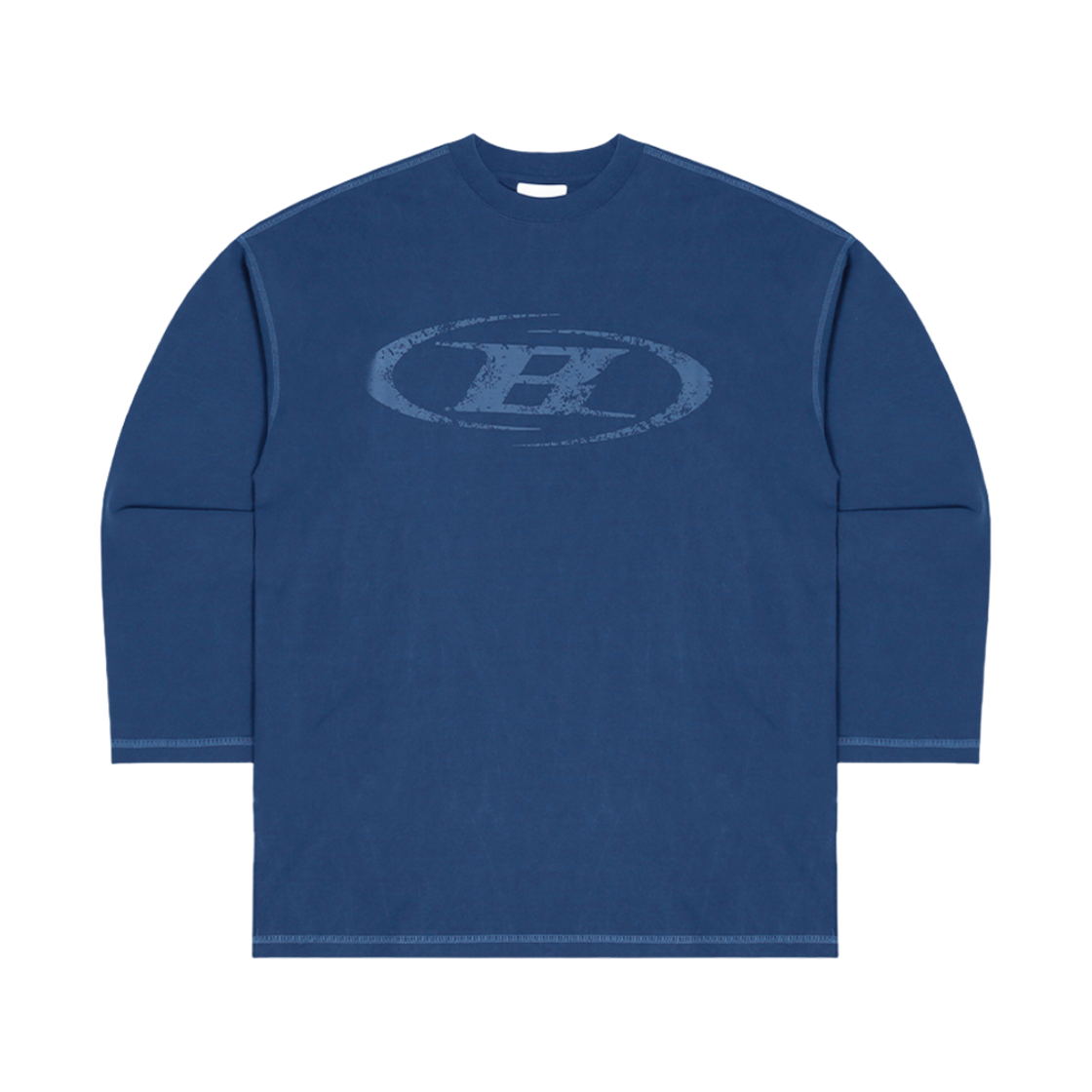 본투윈 크랙 B 피그먼트 오버핏 긴팔 티셔츠 블루