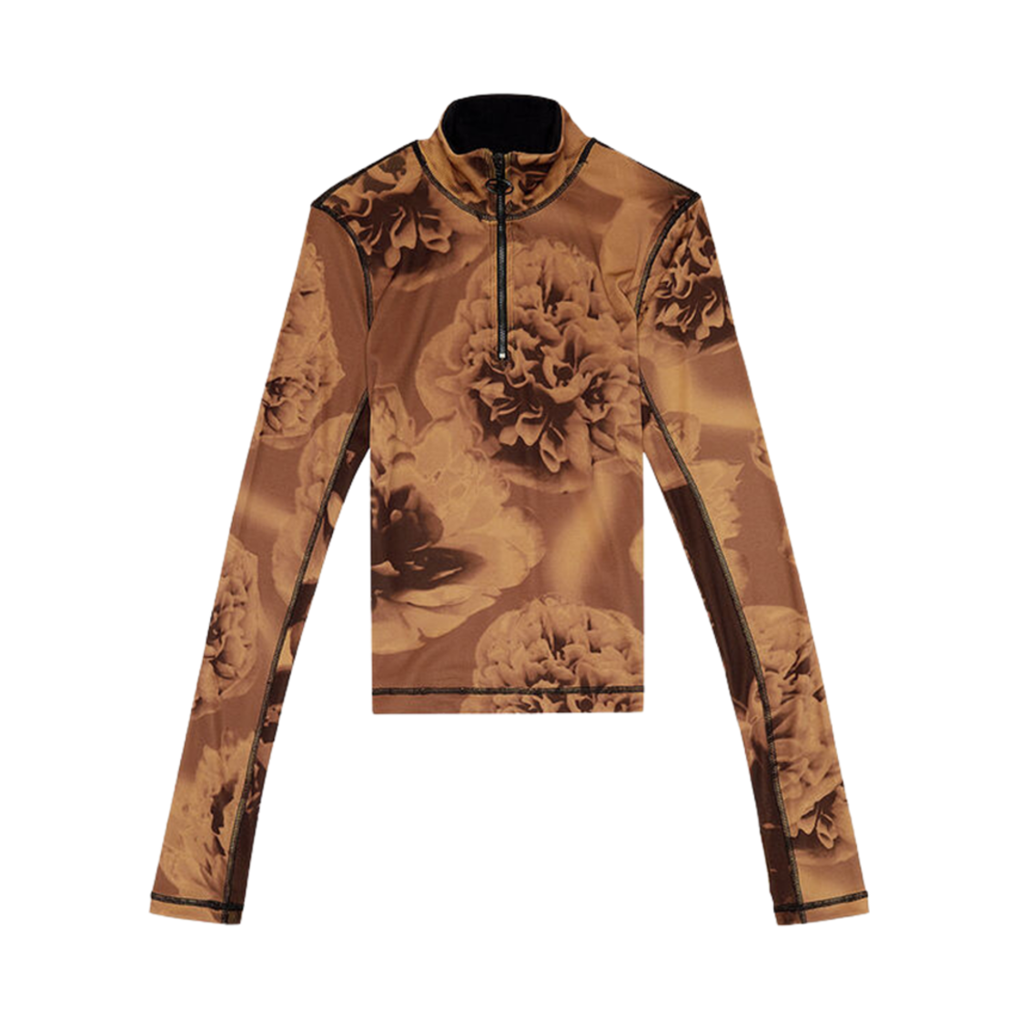 (W) 디젤 스키니 탑 플라워 프린트 블랙 브라운((W) Diesel Skinny Top with Flower Print Black Brown) - 1