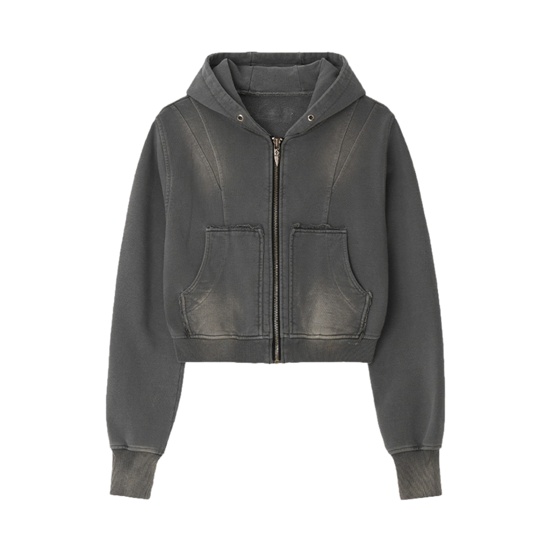 [KREAM 단독] 비엘알 블리치드 커브드 인시전 스웻 후디 집업 그레이([KREAM 단독] (W) BLR Bleached Curved Incision Sweat Hoodie Zip-Up Grey)