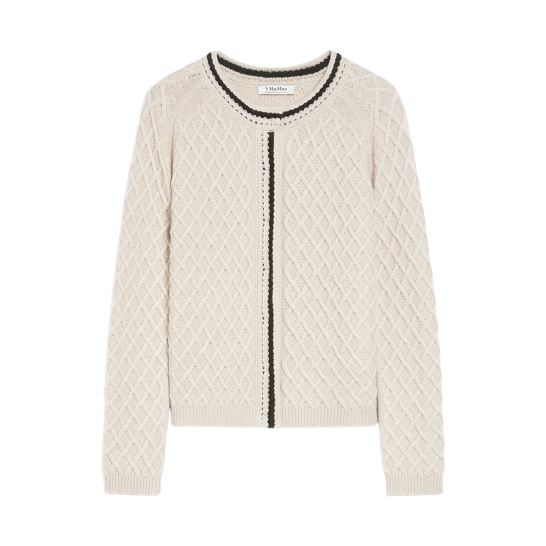BAVIERA-008 (W) S Max Mara Baviera Wool Cashmere Diamond Pattern Cardigan Ivory