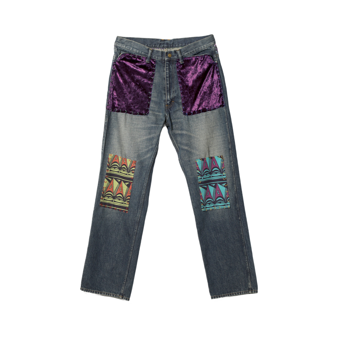 니들스 x 사스콰치패브릭스 스트레이트 진 패치워크 멀티(Needles x Sasquatchfabrix Straight Jean Patchwork Multi) - 1