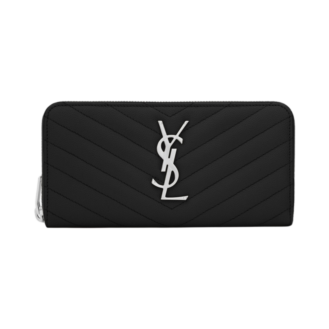 생로랑 그랑 드 뿌드르 엠보스드 레더 카산드라 마틀라세 지퍼 어라운드 지갑 블랙 실버(Saint Laurent Cassandre Matelasse Zip Around Wallet in Grain De Poudre Embossed Leather Black Silver) - 1