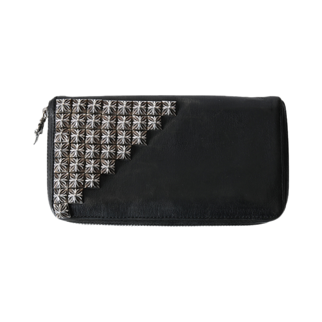 888825252525 Hansroom Chrome Hearts Coner Zero Pyramid Stud Round Zipper Leather Wallet Black