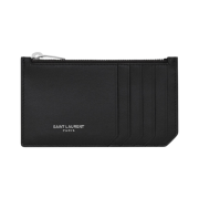 Saint Laurent Fragments Zipped Card Case in Smooth Leather Black