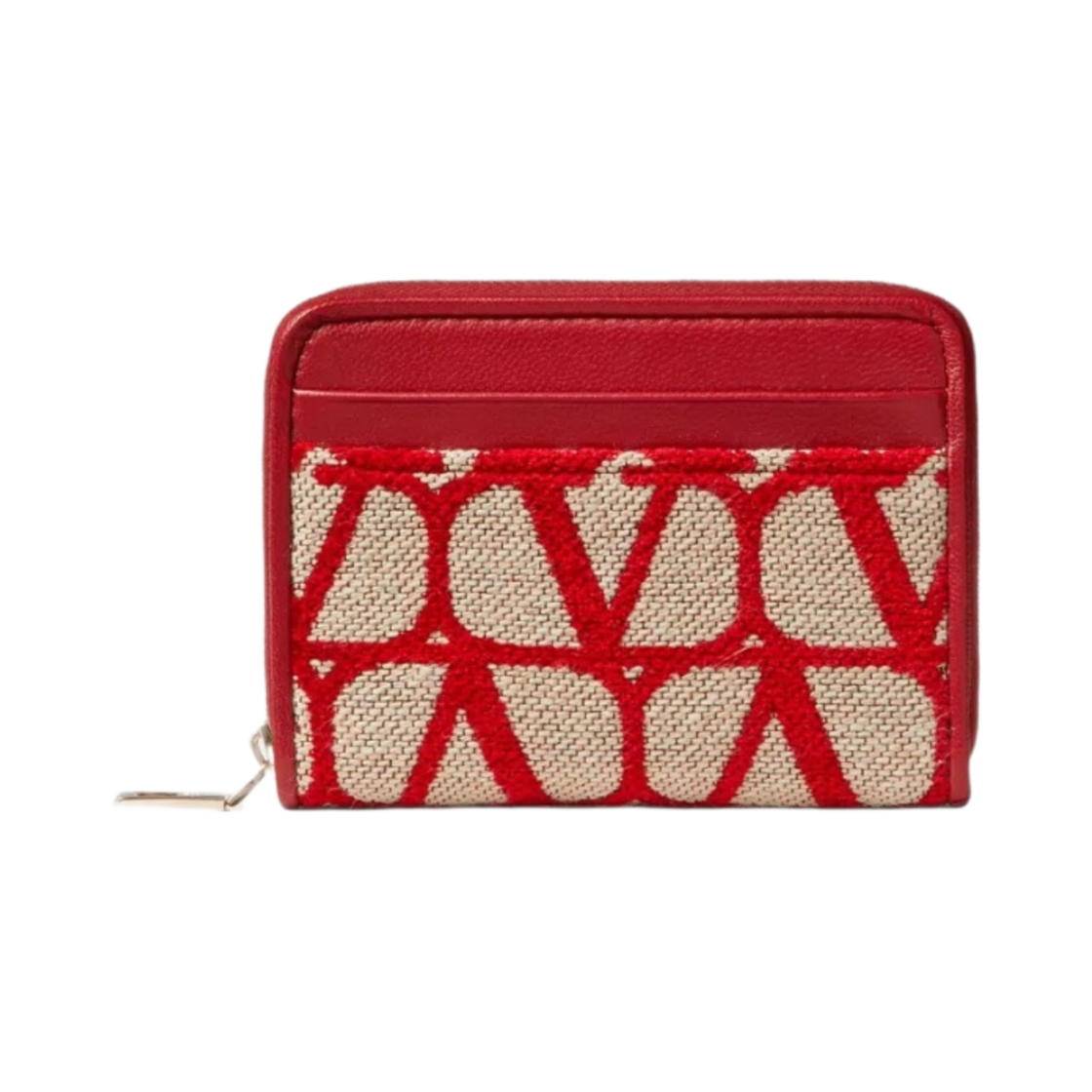 발렌티노 트왈 아이코노그래피 지퍼 카드 홀더 베이지 레드(Valentino Toile Iconographe Zipper Card Holder Beige Red) - 1