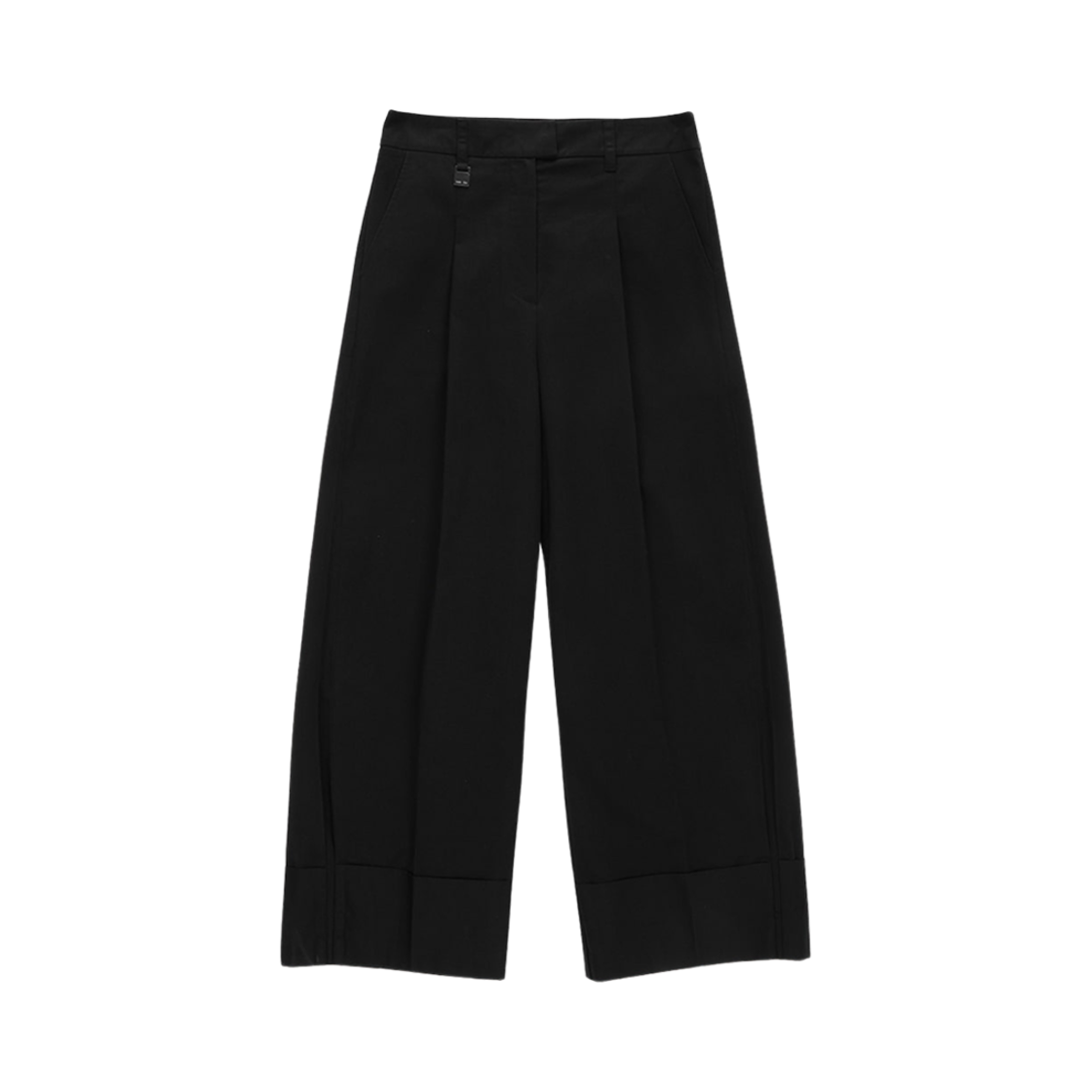 (W) 마뗑킴 코튼 블렌드 와이드 턴 업 슬랙스 블랙((W) Matin Kim Cotton Blended Wide Turn Up Slacks Black) - 2
