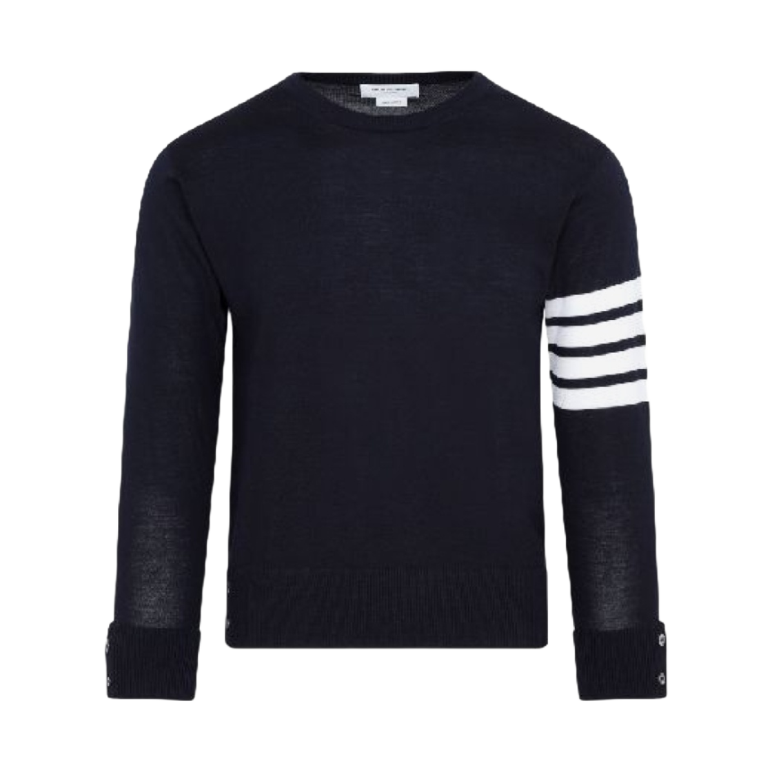 톰브라운 파인 메리노 울 화이트 사선 클래식 크루넥 풀오버 네이비(Thom Browne Classic Crewneck Pullover White 4-Bar Sleeve in Fine Merino Wool Navy) - 1