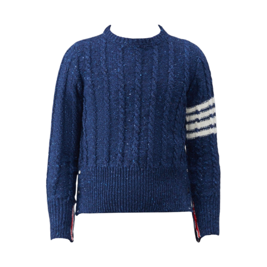 MKA469B-Y1506-424 Thom Browne Donegal Twist Cable 4-Bar Classic Crewneck Pullover Blue