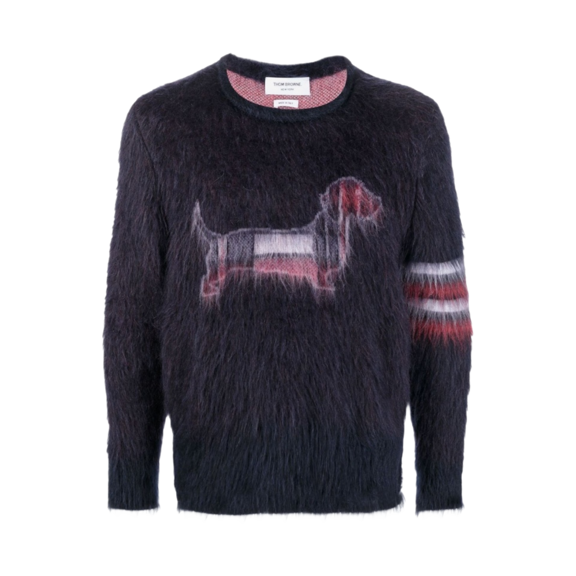톰브라운 마드라스 체크 모헤어 헥터 사선 릴렉스 크루넥 풀오버 네이비(Thom Browne Madras Check Mohair Hector 4-Bar Relaxed Crewneck Pullover Navy) - 1