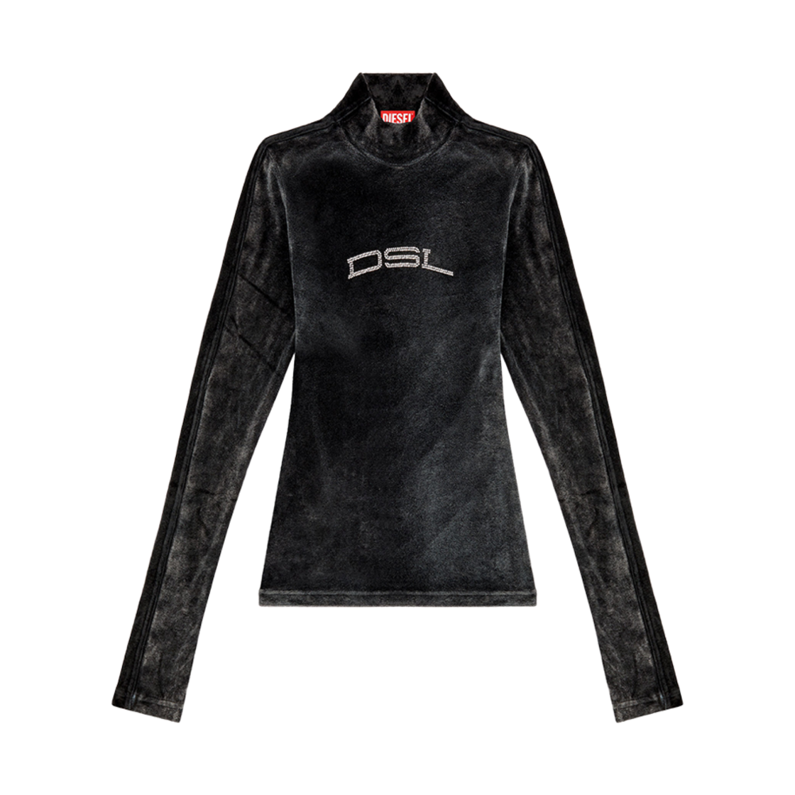 A121400KKAL-9XX (W) Diesel T-Slim-N1 Mock-Neck Top In Faded Chenille Black
