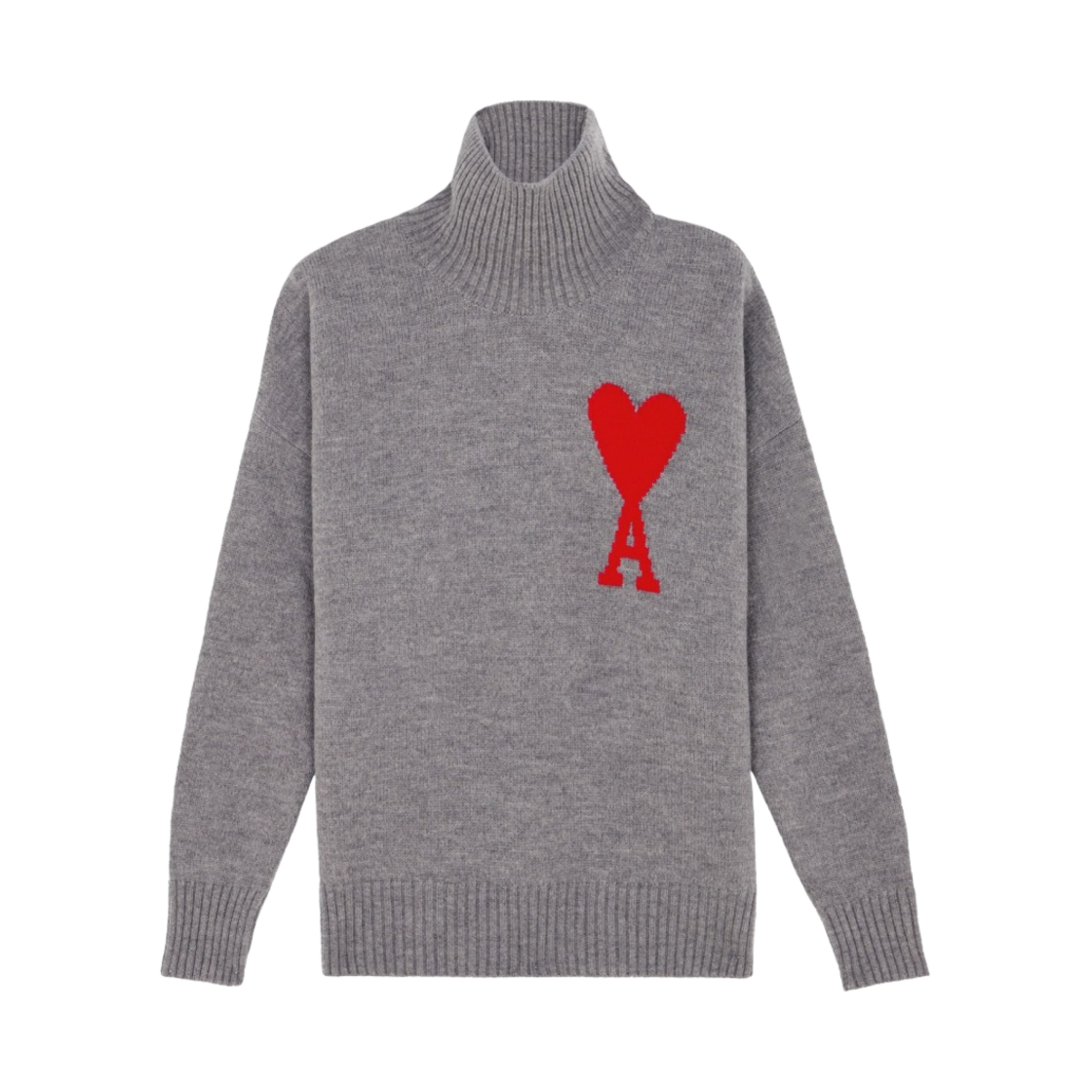 아미 빅 하트 로고 퍼넬 넥 인타르시아 스웨터 헤더 그레이
