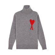 AMI de Coeur Oversize Intarsia Funnel Neck Sweater Heather Grey