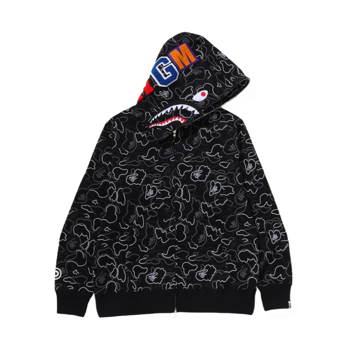베이프 네온 카모 샤크 풀 집 후드 블랙(BAPE Neon Camo Shark Full Zip Hoodie Black)