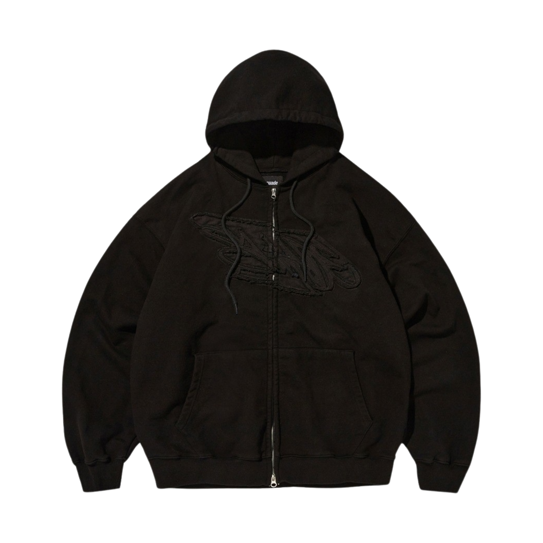 스웨이드 루즈 스웨이드 후드 집업 블랙