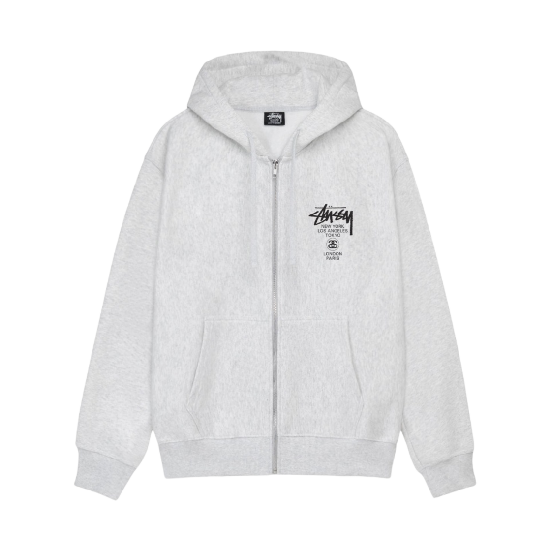 스투시 월드투어 후드 집업 애쉬 헤더 2024(Stussy World Tour Zip Hoodie Ash Heather 2024)
