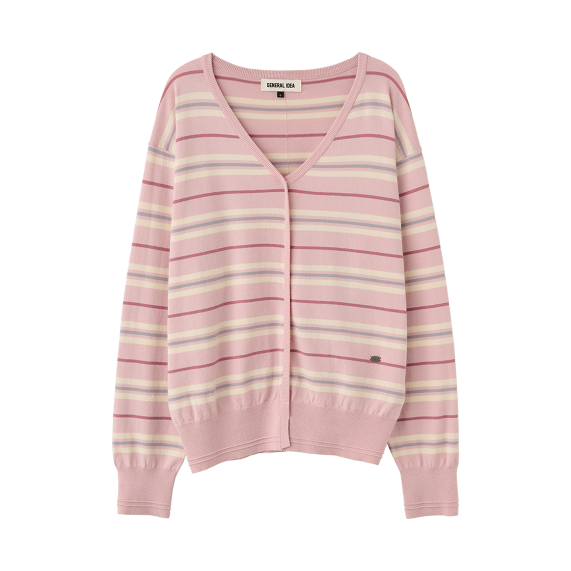 WBE2L05515PI General Idea Woman Multi Stripe Loose V-Neck Pullover Pink