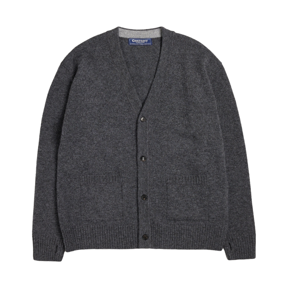 - Guernsey Woollens Button V-Neck Wool Cardigan Grey