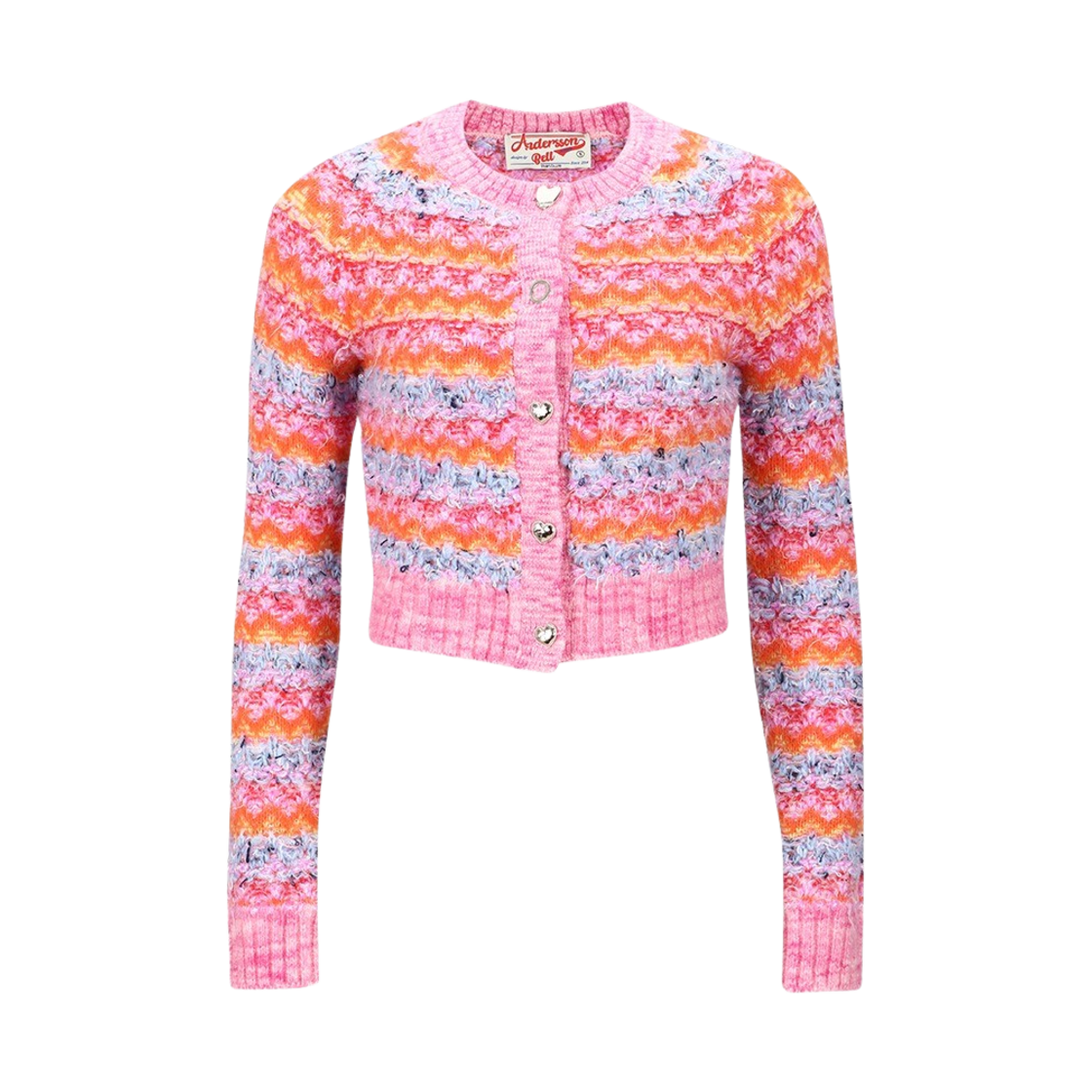 ADSB 앤더슨벨 우먼 스트라이프 푸들 니트 가디건 멀티 핑크