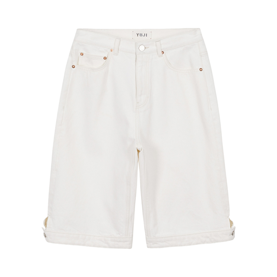 YJ-C01-DP004-W YUJI Womens Washed Bermuda Pants Off White