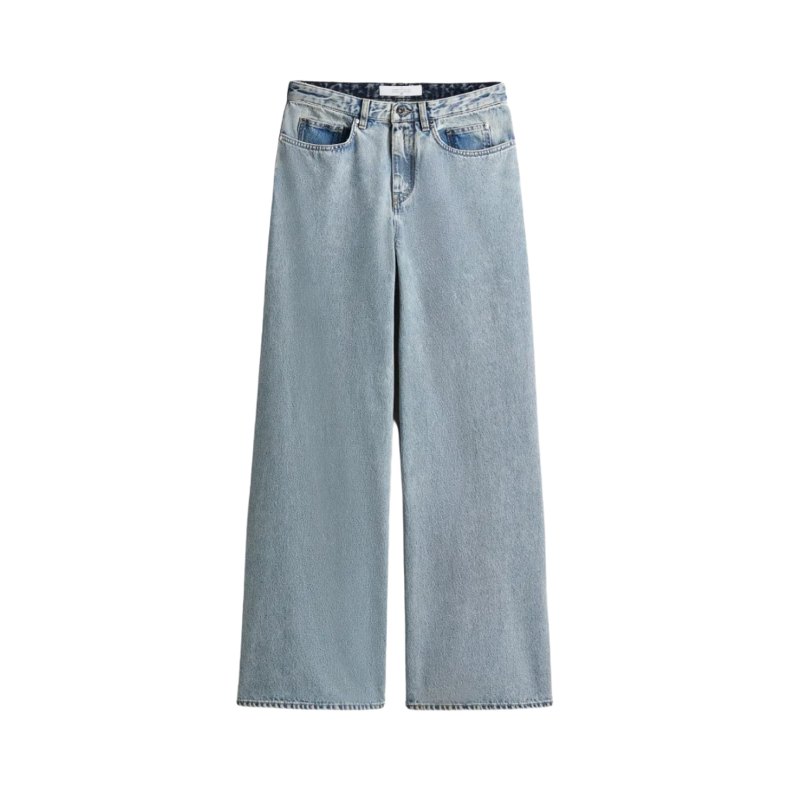 (W) 에이치앤엠 x Rokh 투 톤 배기 진 라이트 데님 블루 데님 블루((W) H&M x Rokh Two Tone Baggy Jeans Light Denim Blue Denim Blue)