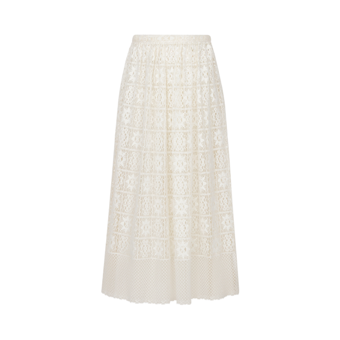 (W) 디올 플레어 미드 스커트 에크루 테크니컬 레이스 스타 모티프((W) Dior Flared Mid-Length Skirt Ecru Technical Lace Star Motif) - 2