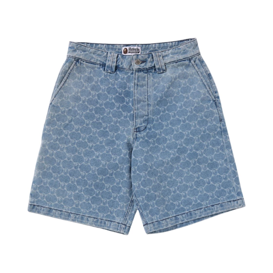 베이프 컬리지 모노그램 릴렉스드 핏 13온즈 데님 쇼츠 라이트 인디고(BAPE College Monogram Relaxed Fit 13 oz. Denim Shorts Light Indigo)
