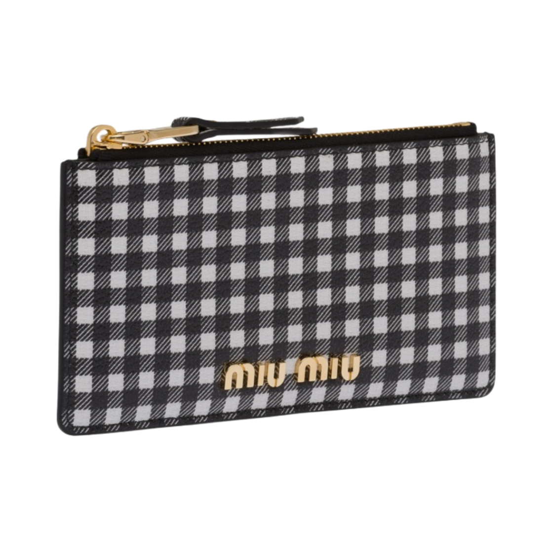 미우 미우 프린트 마드라스 가죽 엔벌로프 지갑 블랙 화이트(Miu Miu Printed Madras Leather Envelope Wallet Black White) - 2