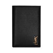 Saint Laurent Tiny Cassandre Credit Card Wallet in Shiny Leather Black