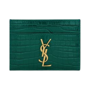Saint Laurent Cassandre Card Case in Crocodile-Embossed Shiny Leather Foliage Green