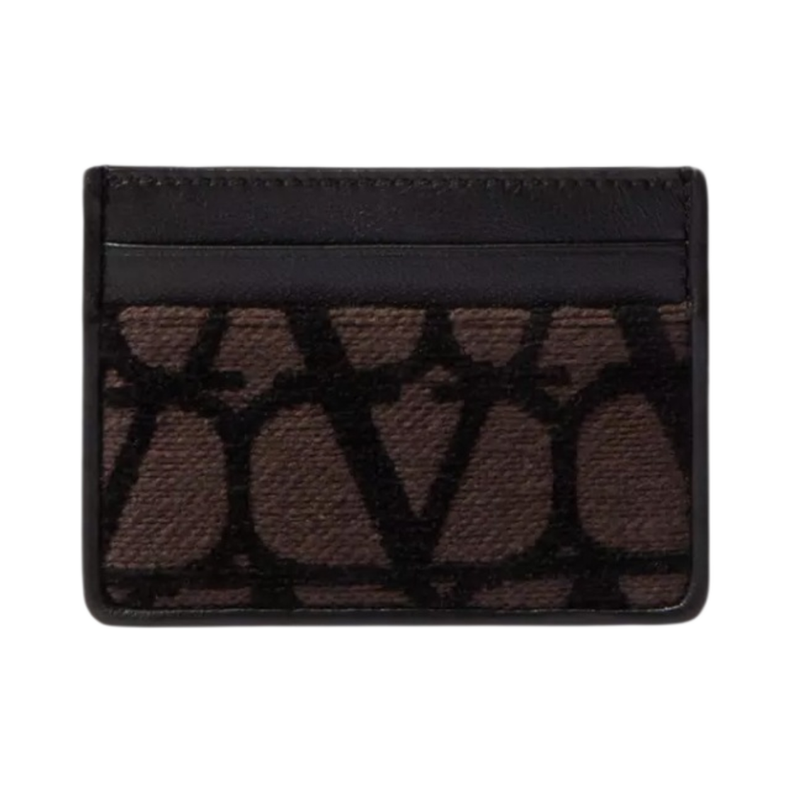 P0T83WAWU02 Valentino Toile Iconographe Card Holder with Leather Details Fondant Black