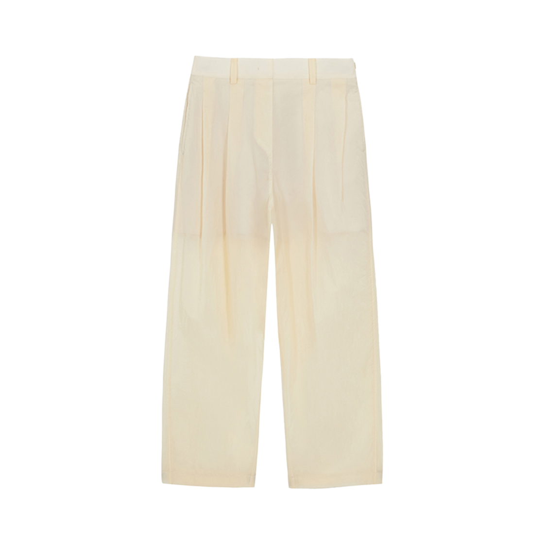 YJ-C01-PT005-U_copy01 YUJI See-Throuigh Two Tucked Wide Trousers Butter Yellow