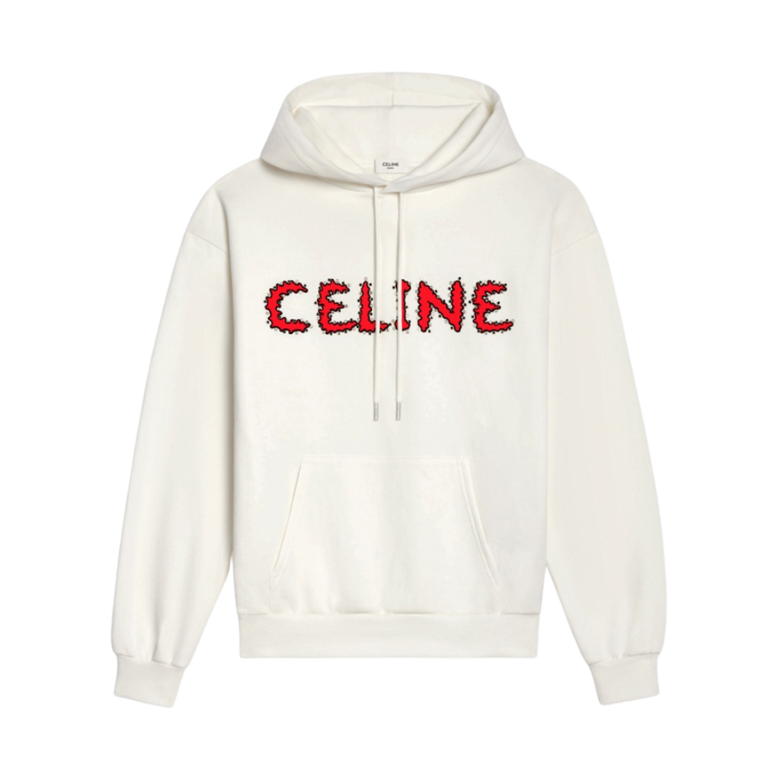 셀린느 코튼 플리스 라인스톤 후드 오프 화이트 블랙 레드(Celine Rhinestones Hoodie In Cotton Fleece Off White Black Red) - 1