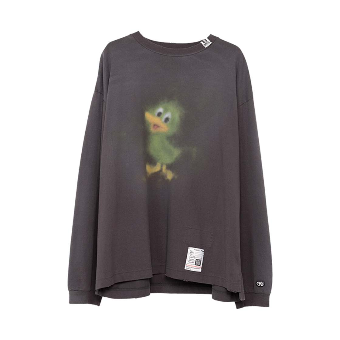 J13LT731-BLACK Maison Mihara Yasuhiro Duck Printed Distressed Long Sleeve T-Shirt Black