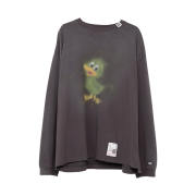 Maison Mihara Yasuhiro Duck Printed Distressed Long Sleeve T-Shirt Black