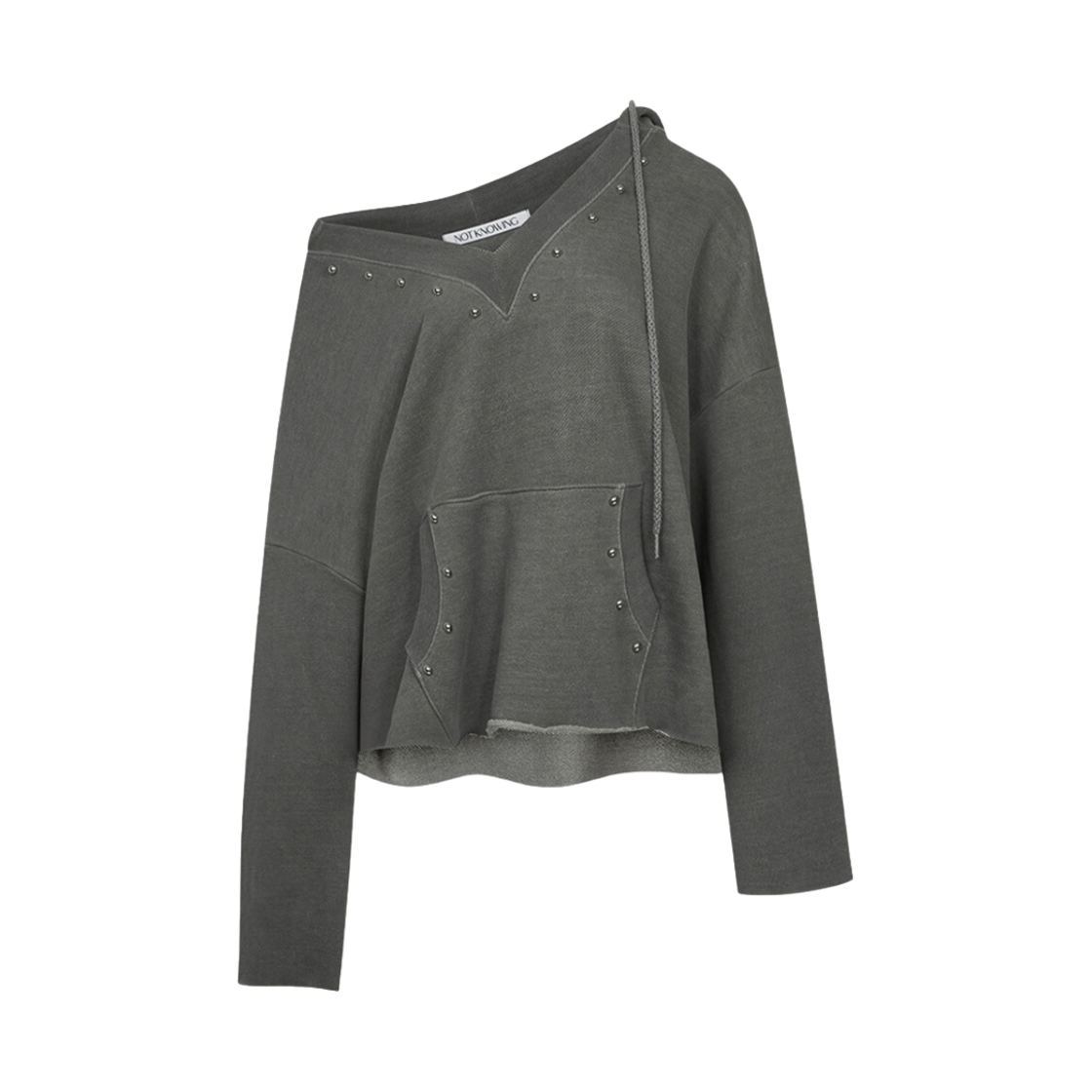 NK4FLS06-1 Notknowing Deep V-Neck Stud Hoodie Khaki