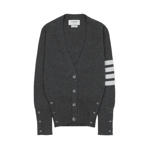 (W) Thom Browne Cashmere 4-Bar V-Neck Cardigan Medium Grey