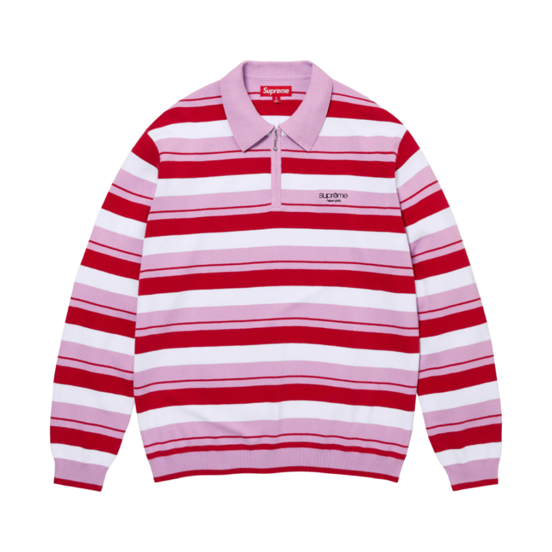 슈프림 스트라이프 집 롱슬리브 폴로 라이트 퍼플 - 24FW