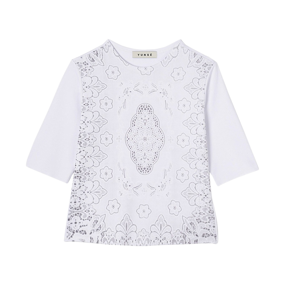 윤세 우먼 레이스 프린트 탑 화이트