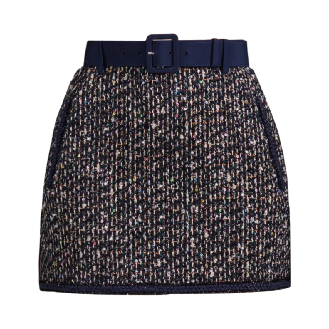 (W) 셀프 포트레이트 브레이드 디테일 부클레 미니 스커트 멀티컬러((W) Self Portrait Boucle Mini Skirt with Braid Detail Multicolor)
