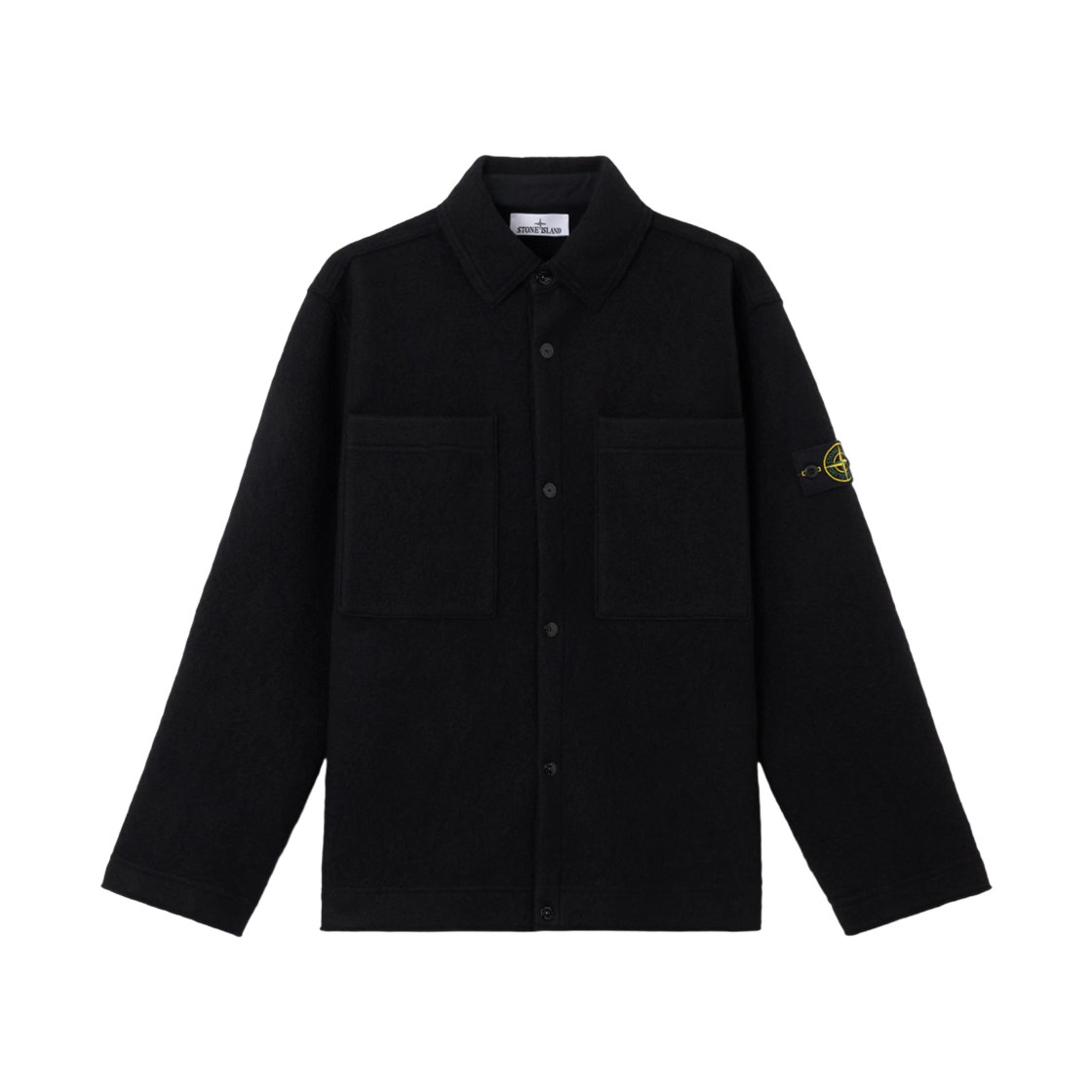 K2S1551000-58S0IN1-V0029 Stone Island 5100058 Felted RWS Wool Button Up Shirt with Chest Pockets and Snap Fastening Black - 25FW