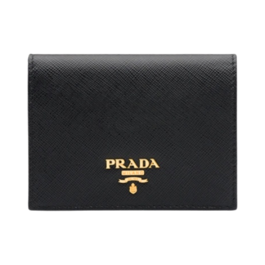 Prada Small Saffiano Leather Wallet Black Hibiscus