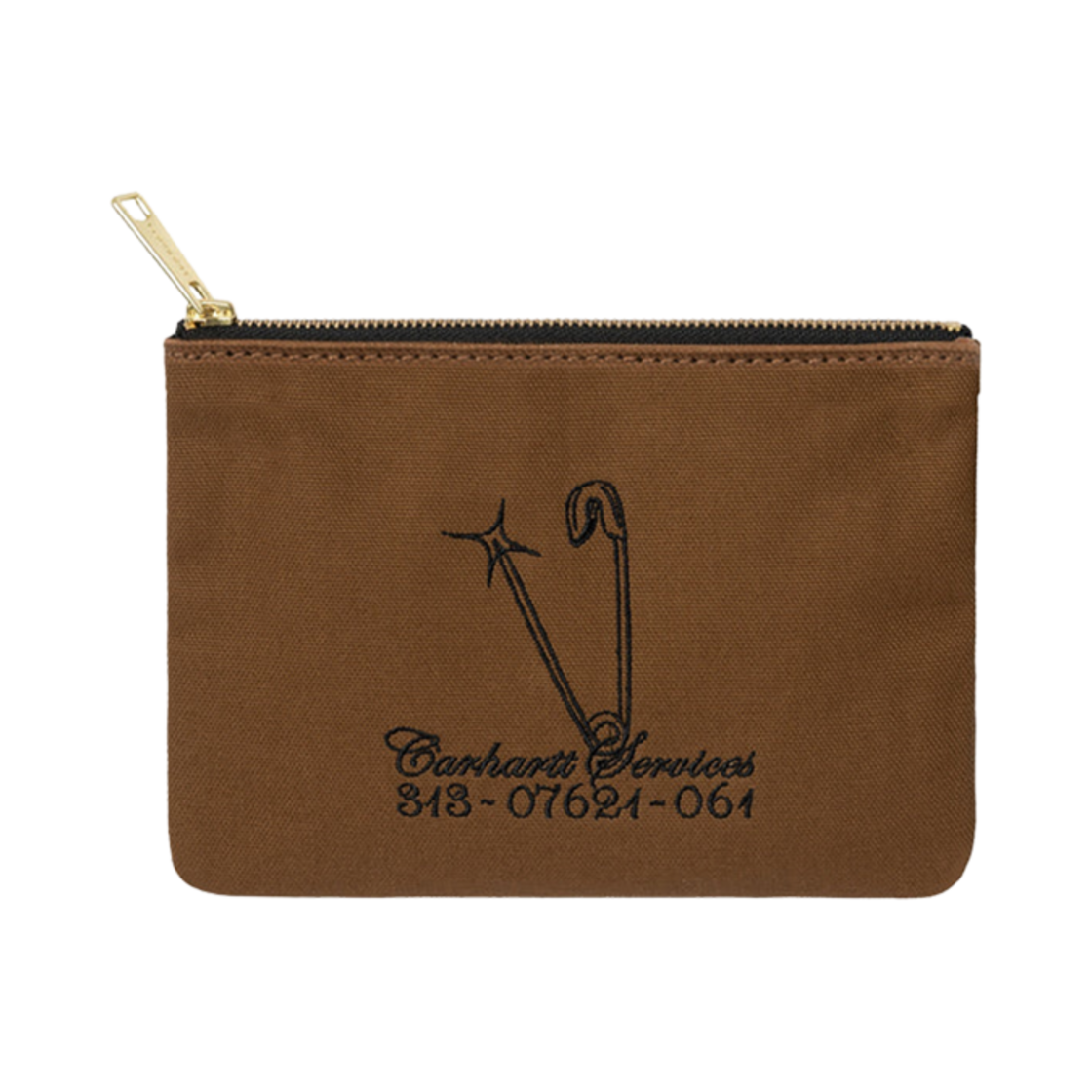 I033096-25U-XX Carhartt WIP Canvas Graphic Zip Wallet Hamilton Brown Safety Pin Embroidery