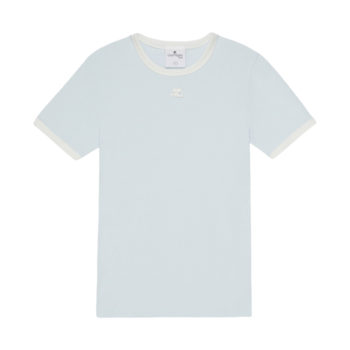 (W) 꾸레쥬 범피 콘트라스트 티셔츠 아이스 블루 화이트 헤리티지((W) Courreges Bumpy Contrast T-Shirt Ice Blue White Heritage) - 1