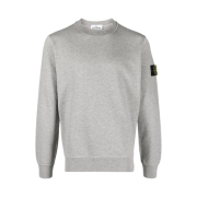 Stone Island 6100044 Organic Cotton Fleece Crewneck Sweatshirt with Ribbed Details Dust Grey Melange - 25SS