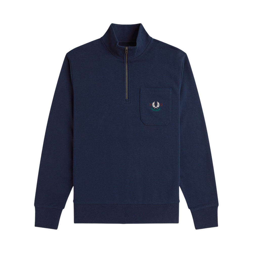AFPM2519847-X86 Fred Perry Clubhouse Embroidered Champion Half Zip Sweatshirt Tennis Blue