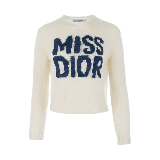 IT22R5SEJLIT [B등급] Dior Vintage Miss Graffiti Motif Knit 36 Bleu/Ecru
